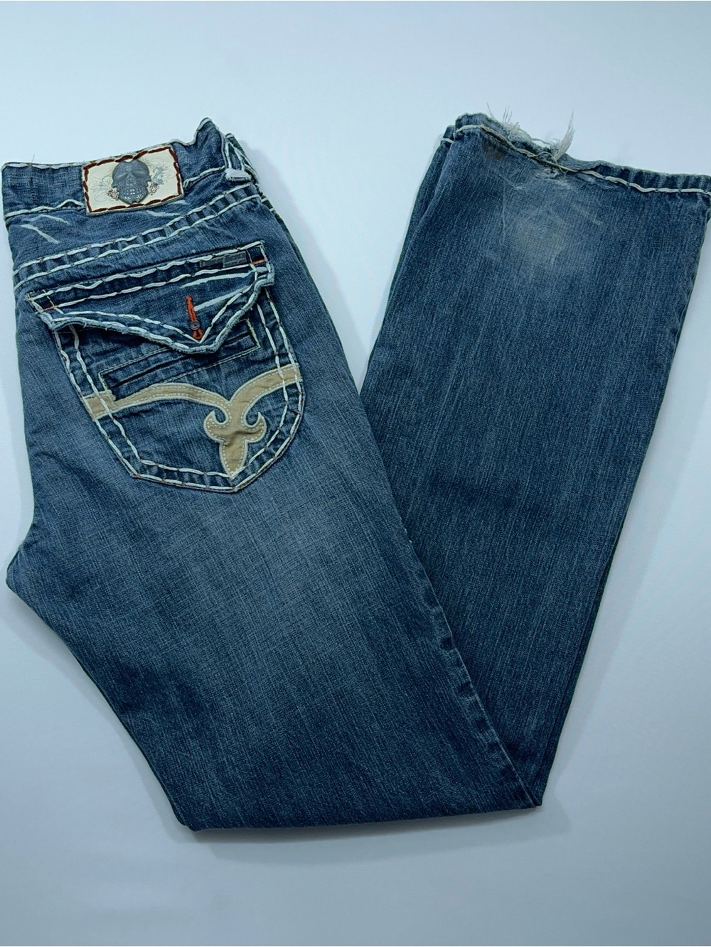 Laguna Beach Skulls Thick Stitch Jeans Mens Size 34x35 Wide Leg Embroidered Y2K